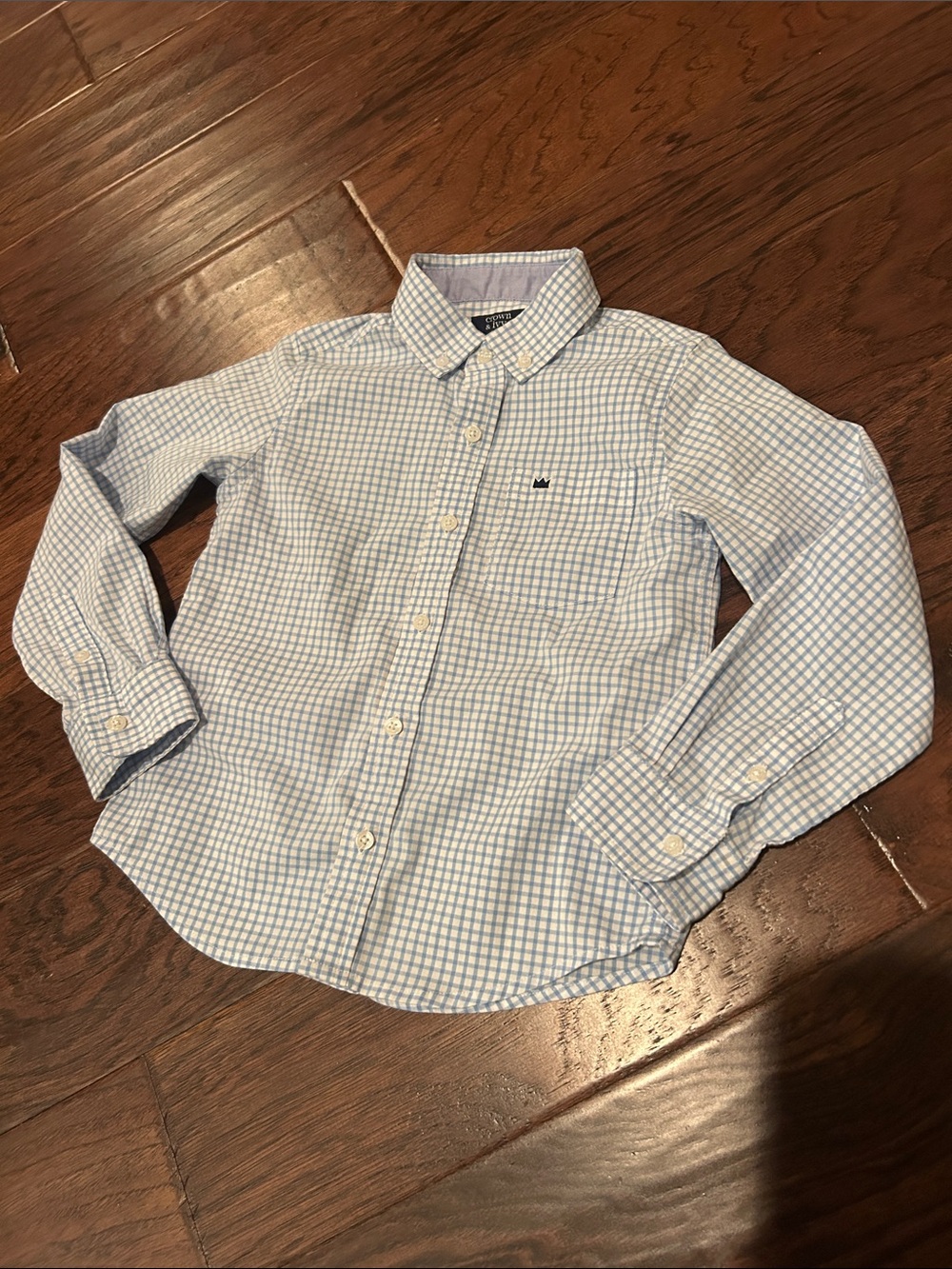 Crown & Ivy Boys' Blue and White Checked Button-Down Shirt